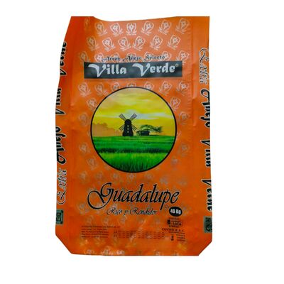 Sac tissé PP laminé BOPP, bouche ouverte, fond bloc, pour riz 20KG 25KG 50KG